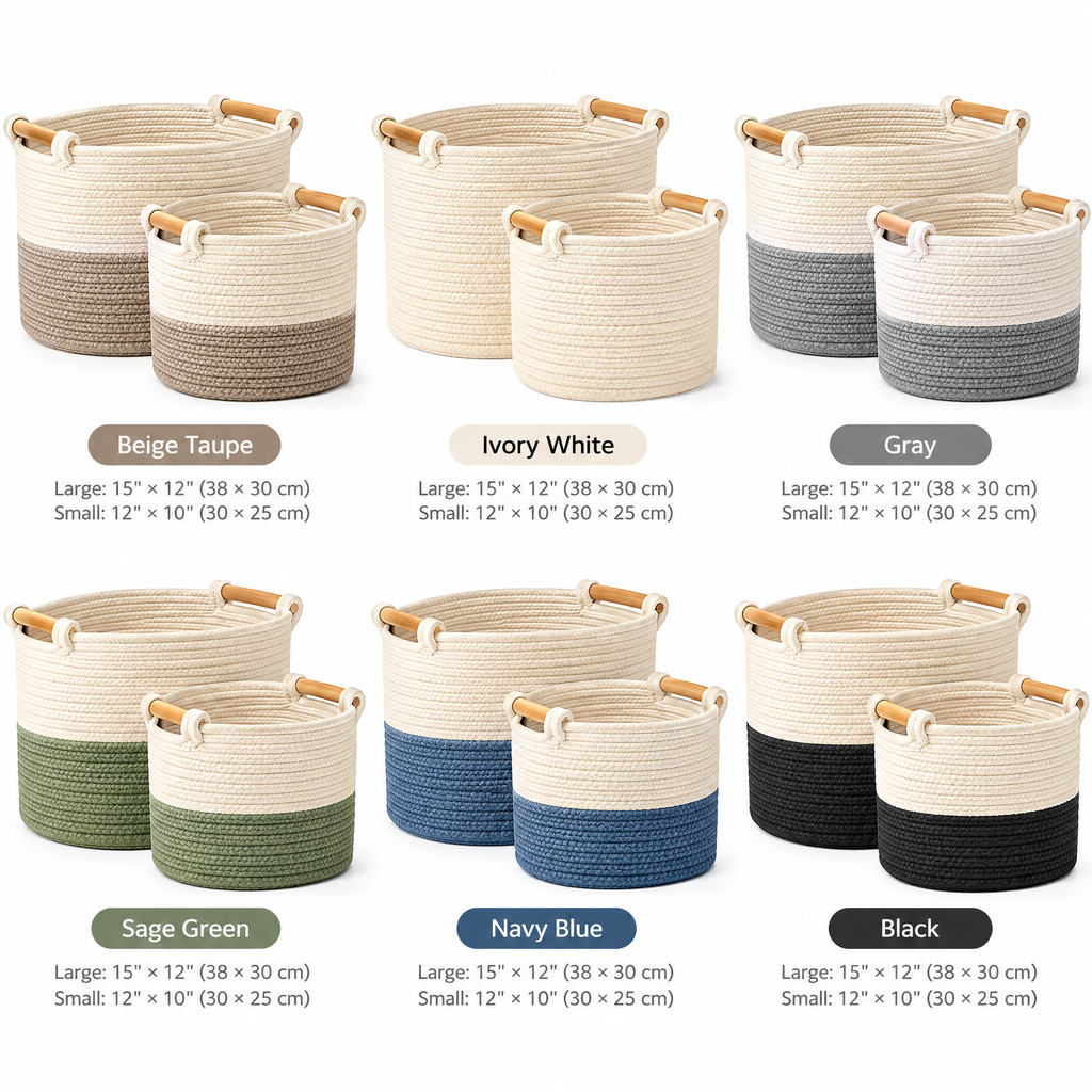 voqzelyn™ Two-Tone Woven Rope Storage Basket Set