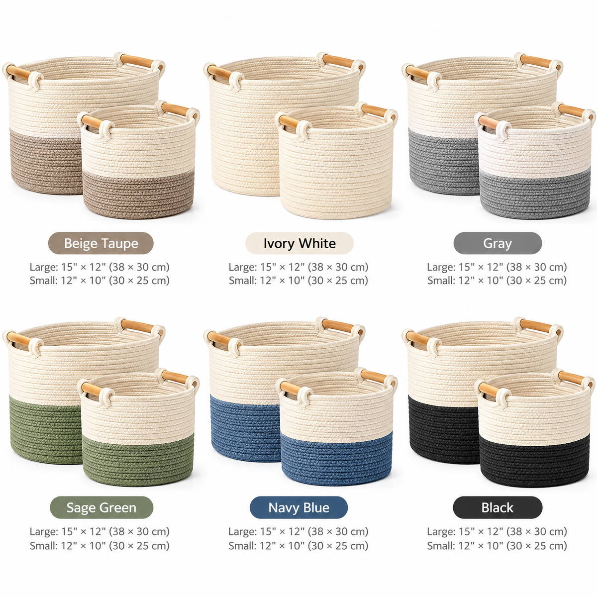 voqzelyn™ Two-Tone Woven Rope Storage Basket Set