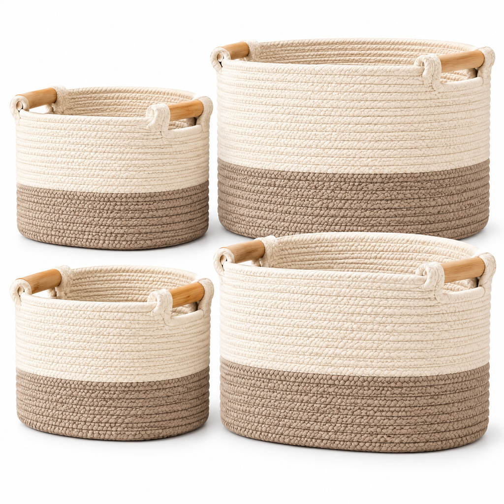 voqzelyn™ Two-Tone Woven Rope Storage Basket Set