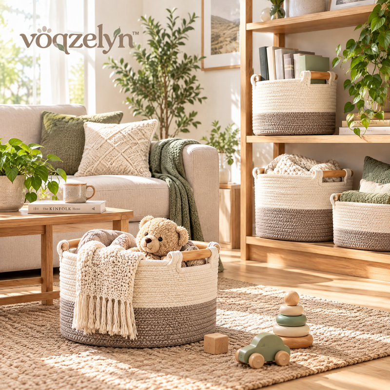 voqzelyn™ Two-Tone Woven Rope Storage Basket Set