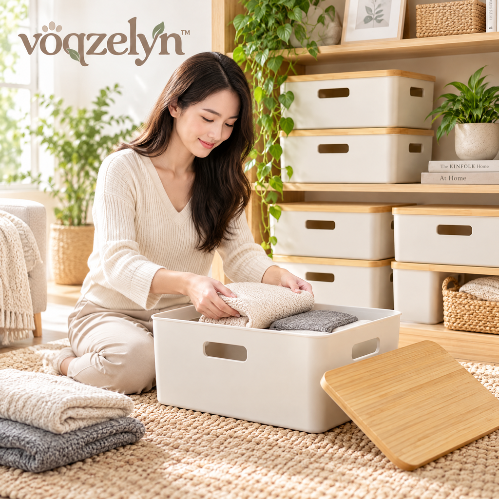 voqzelyn™ Stackable Storage Boxes with Wood-Look Lids