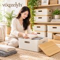 voqzelyn™ Stackable Storage Boxes with Wood-Look Lids