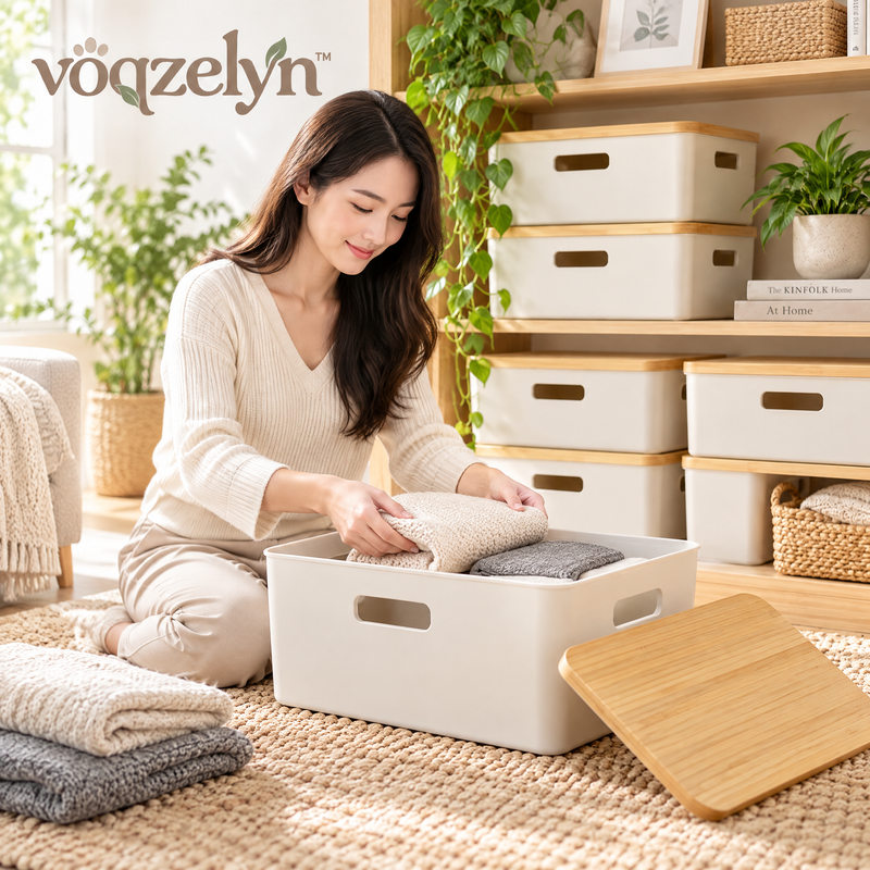 voqzelyn™ Stackable Storage Boxes with Wood-Look Lids