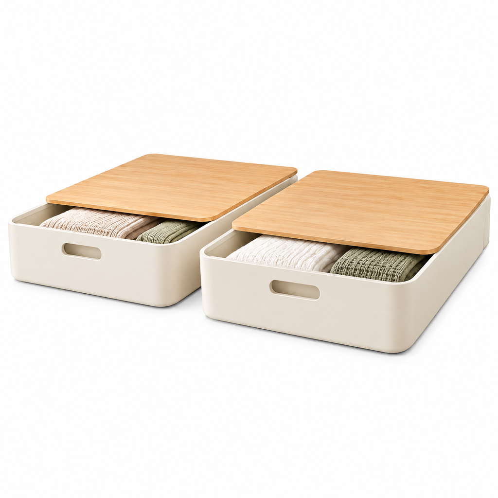 voqzelyn™ Low-Profile Under-Bed Storage Bins with Wood-Look Lids