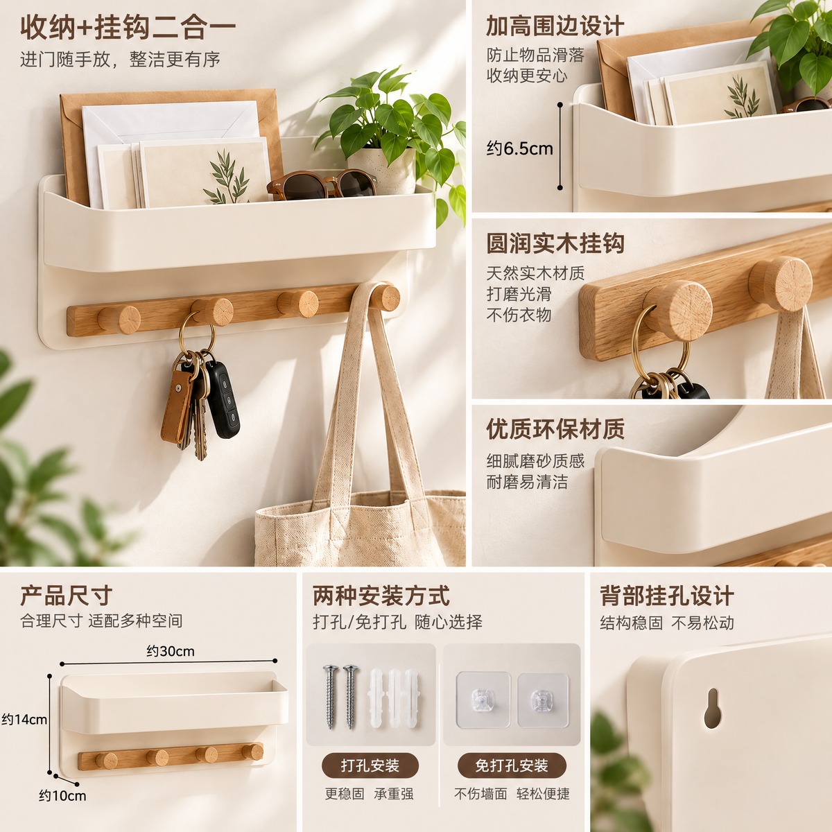 voqzelyn™ Wall-Mounted Entryway Organizer with Key Hooks