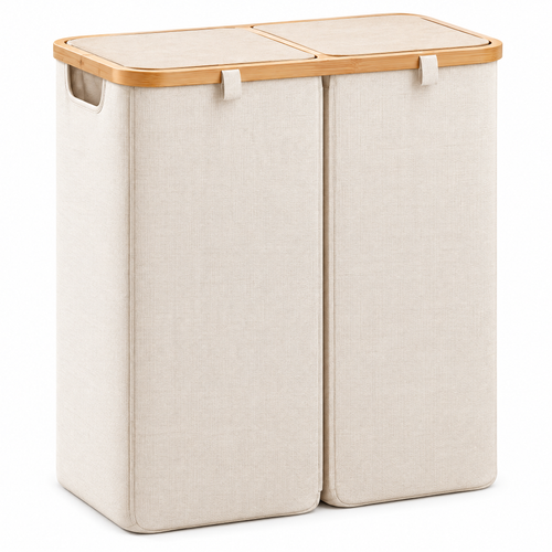 voqzelyn™ Double-Section Laundry Hamper with Wood-Look Top