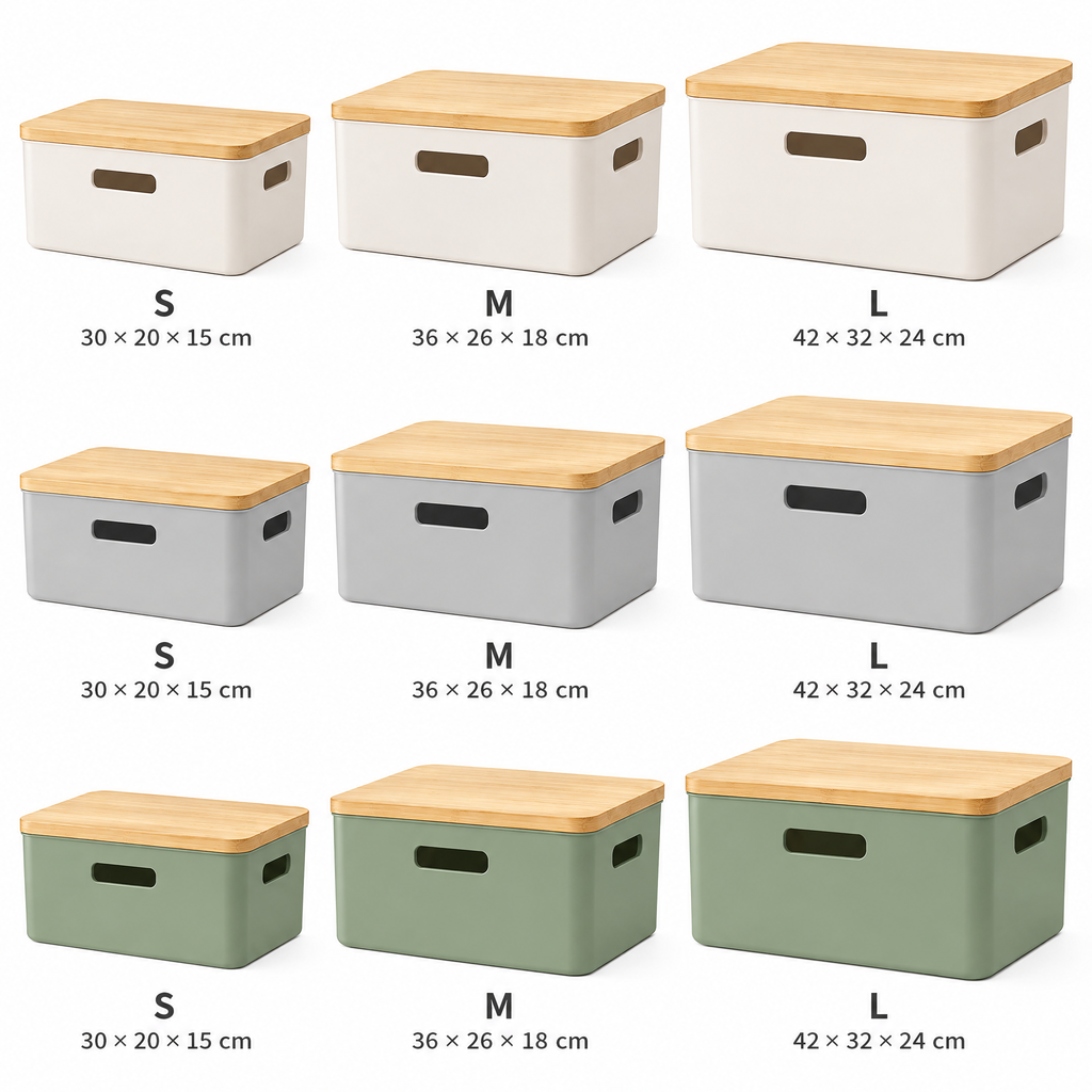 voqzelyn™ Stackable Storage Boxes with Wood-Look Lids